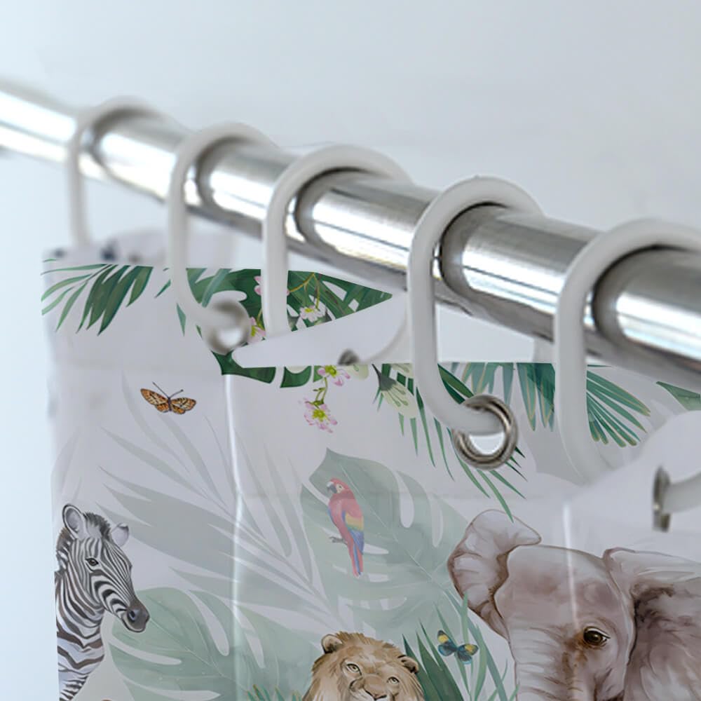 Duschvorhang-Set mit Dschungeltieren, mit Teppichen, Palmen, Afican, Safari-Thema, Badezimmer-Set, Kinderzimmer, Zuhause, Badewanne, Dekoration, langlebige Vorhänge, Matten,