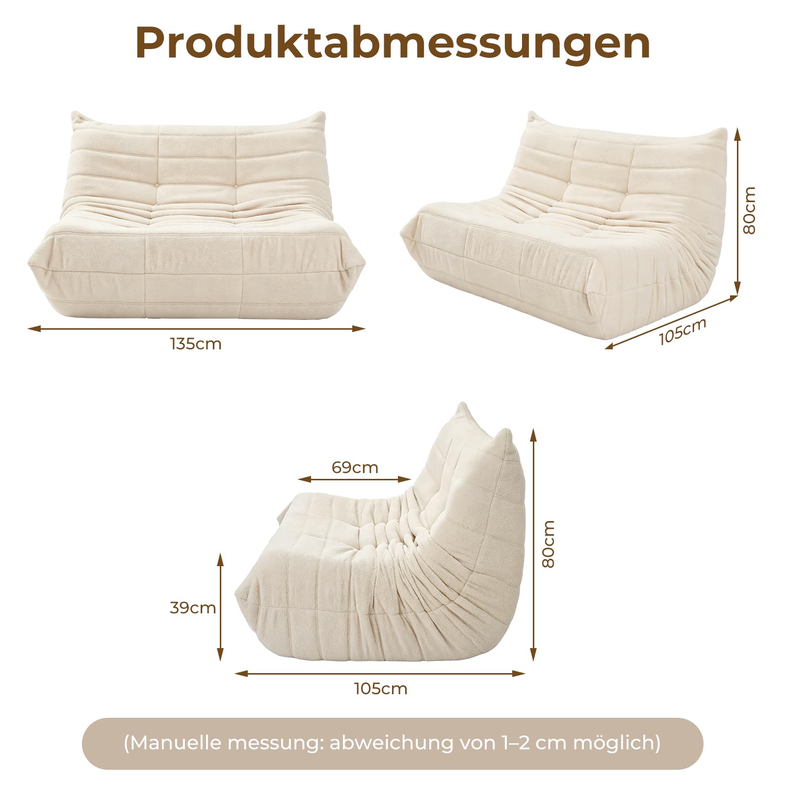 EVLIQUIL Sitzsack Sofa, Bodensofa, Lesesessel, Lazy Sofa (Beige)
