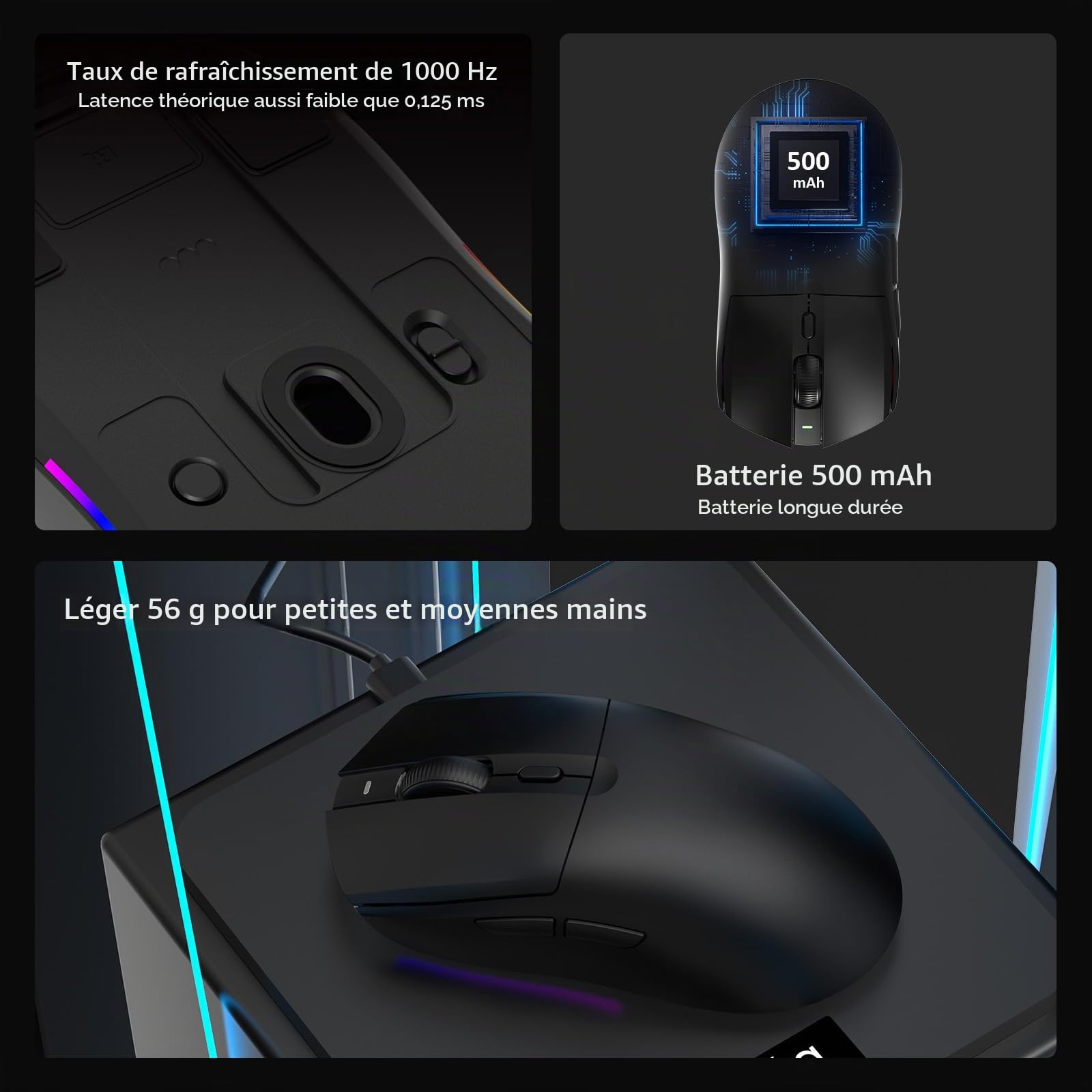 AJAZZ AJ139 V2 MC Wireless Gaming Mouse, PAW3311 Sensor, 24K DPI, 2.4G/USB-C/BT, 500mAh Battery, Ultra-Light 66g, RGB Magnetic Charging Base, 80 Million Clicks Life, Compatible with PC and Mac, Black