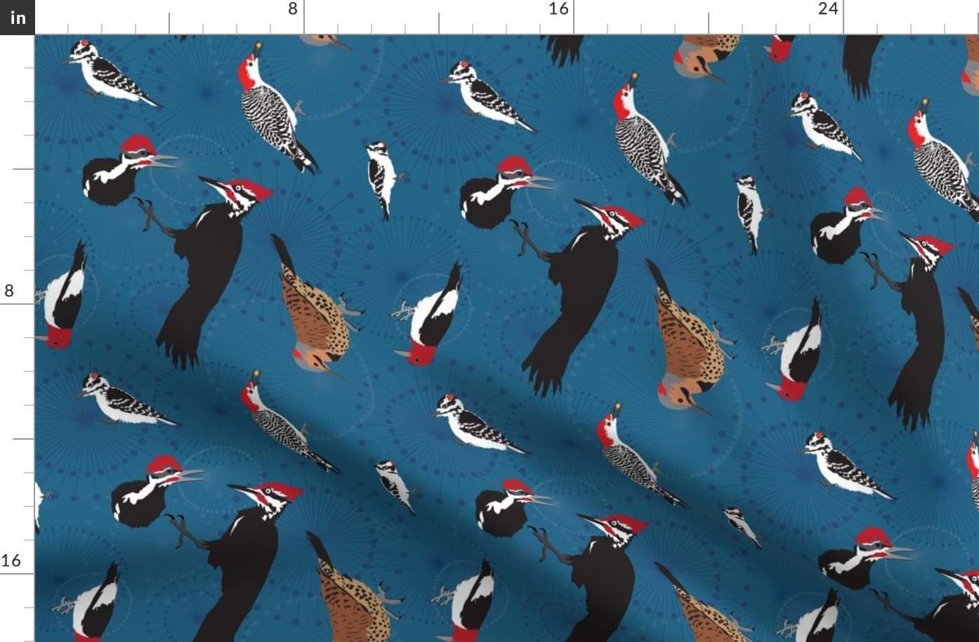 Spoonflower Fabric - North American Blue Woodpecker Northern Red Forest Boy Printed on Organic Cotton Sateen Fabric by The Yard - Sewing Quilting Apparel Home Decor