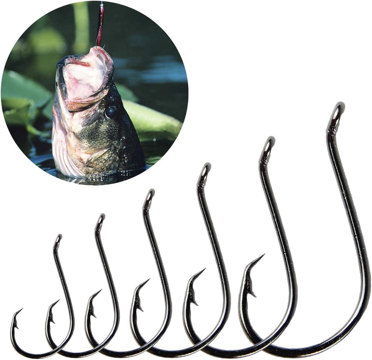 Jumping Fish Octopus Circle Hooks, Sizes 1-5/0, Black Nickel, 50-Pack, photo 2 of 5