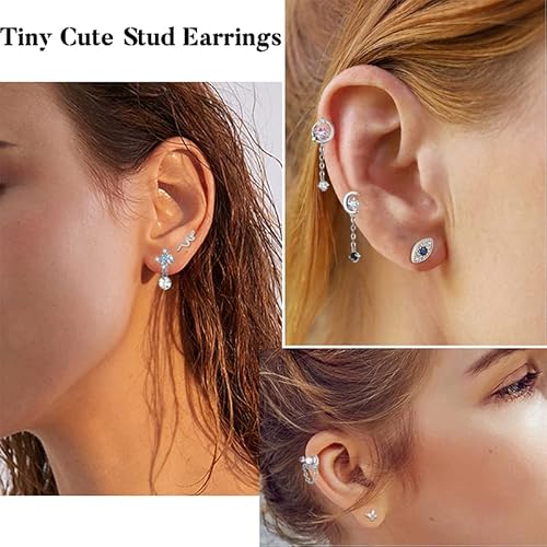 Ubgicig 16G Cartilage Earring For Women Men Dangle Screw Back Tragus Helix Conch Piercing Jewelry Flat Back Stud Earrings Cute Cz Dangle Snake Butterfly Moon Star Heart Evil Eye Dainty Earrings 9Pcs（Silver Tone） #TOP5