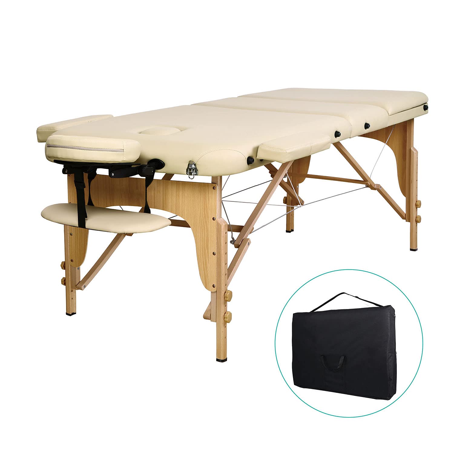 Massageliegen Bett Massagetisch kosmetikliegen Kosmetik Liegen dreifach tragbare mit Hölzernen Füßen Deluxe Professionelle leichte Kostenlose Tragetasche