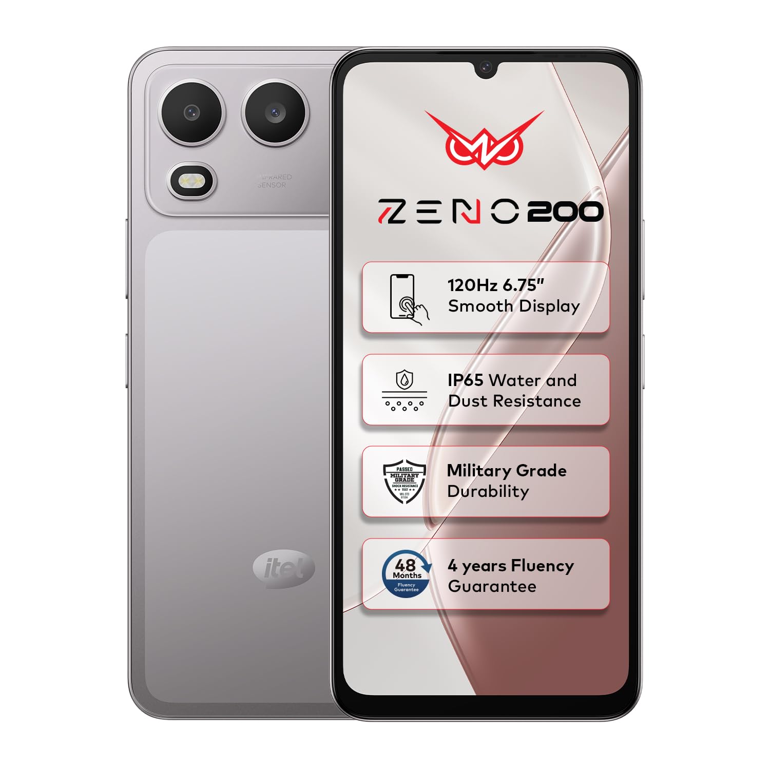Itel Zeno 200 (Meteor Titanium, 4 GB RAM, 128 GB Storage) | 6.75" HD+ Display | 120 Hz Dynamic Refresh Rate | IP65 Dust & Water Resistance | 13 MP Camera | 5000 mAh Battery | Charger in Box