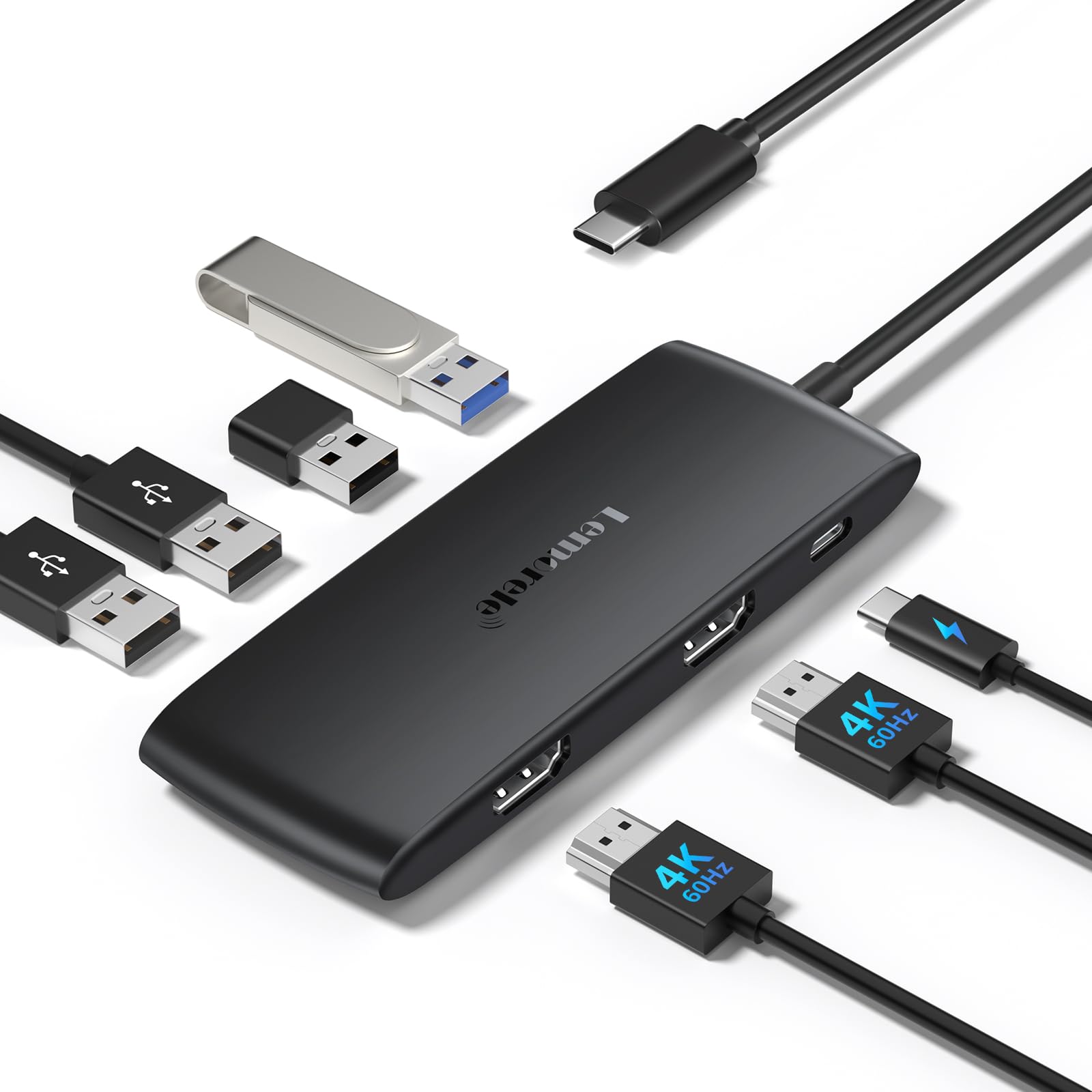 Lemorele Docking Station USB C Dual HDMI 4K60Hz, Hub USB Dual Monitor con 2*HDMI, 4 USB 3.0/2.0, PD 100W para MacBook/Windows/DELL/HP
