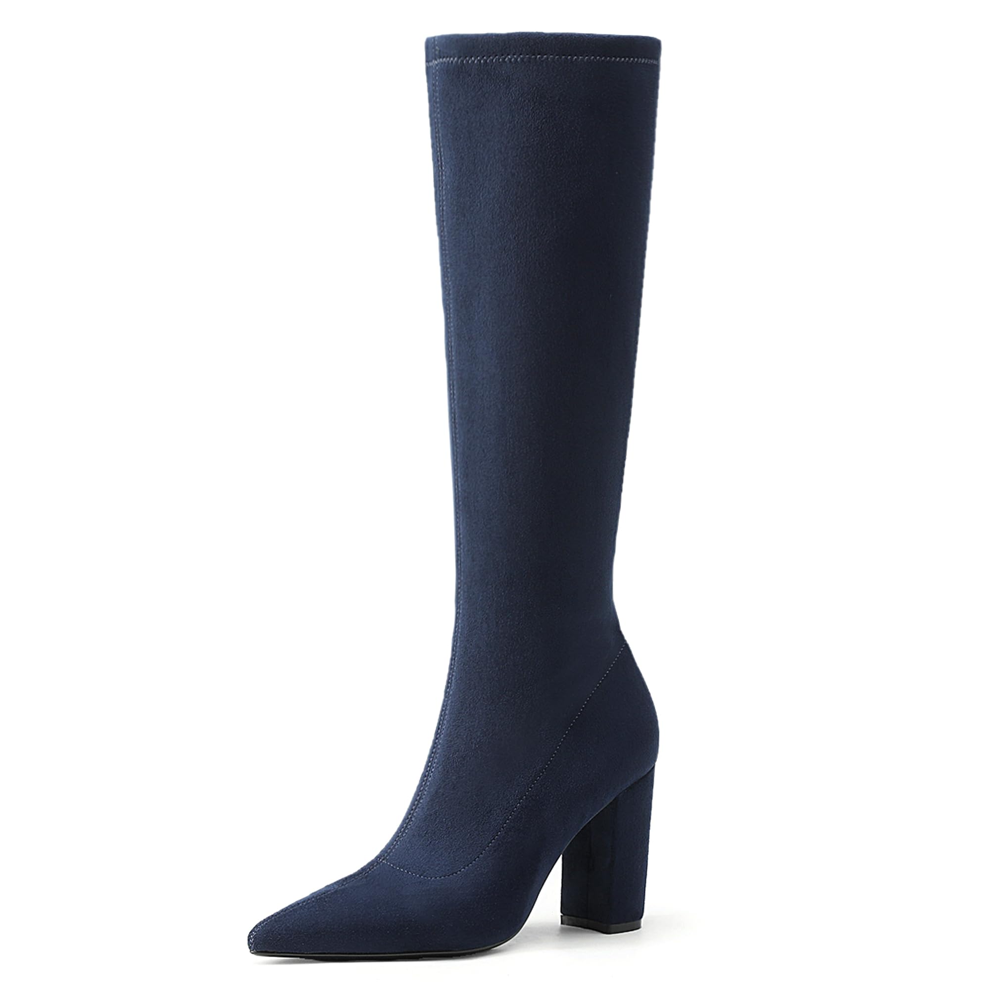NEWBELLA Womens Suede Knee High Boots - Comfortable Chunky Heel Boots with Side Zipper for Fall Winter Fashion