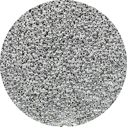 Bala&Fillic 2mm Perles de Rocaille Argent de Environ 9000 pièces/100g, 12/0 Perles en Verre pour Fabrication de Bracelets et Colliers (Argent)