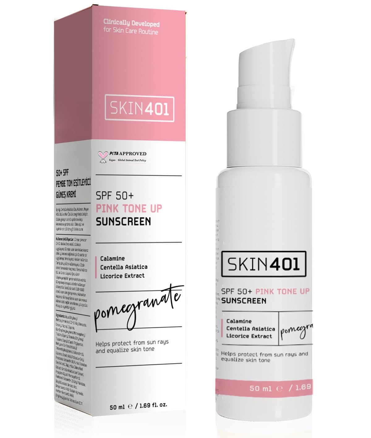 Skin401 SPF50+ Pink Tone Up Sunscreen Pembe Ton Eşitleyici Güneş Kremi 50 ml