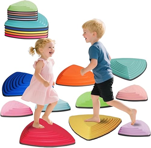 Stepping Stones para niños, 10 juguetes sensoriales antideslizantes, juego interior y exterior que promueve el equilibrio, la coordinación y las
