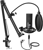 FIFINE T669 Condenser USB Microphone Kit with Boom Arm Stand, Shock Mount - Podcasting, Streaming, Gaming, Voiceovers