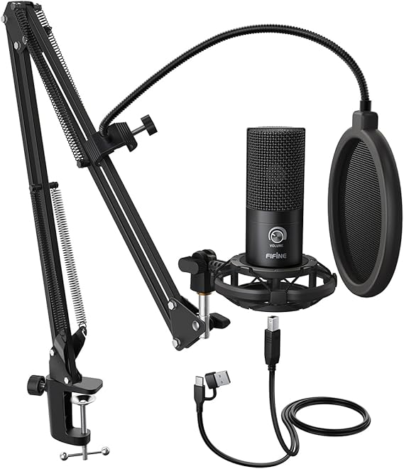FIFINE Studio Condenser USB Microphone Computer PC Microphone Kit with Adjustable Boom Arm Stand Shock Mount for Instruments Voice Overs Recording Podcasting YouTube Vocal Gaming Streaming-T669 FIFINE Studio Condenser USB Microphone Computer PC Microphone Kit with Adjustable Boom Arm Stand Shock Mount for Instruments Voice Overs Recording Podcasting YouTube Vocal Gaming Streaming-T669