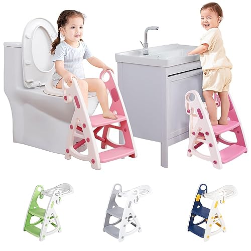 Asiento de entrenamiento para ir al baño asiento de baño 2 en 1 para inodoro y cuarto de bebé, taburete para fregadero con escalera ajustable en