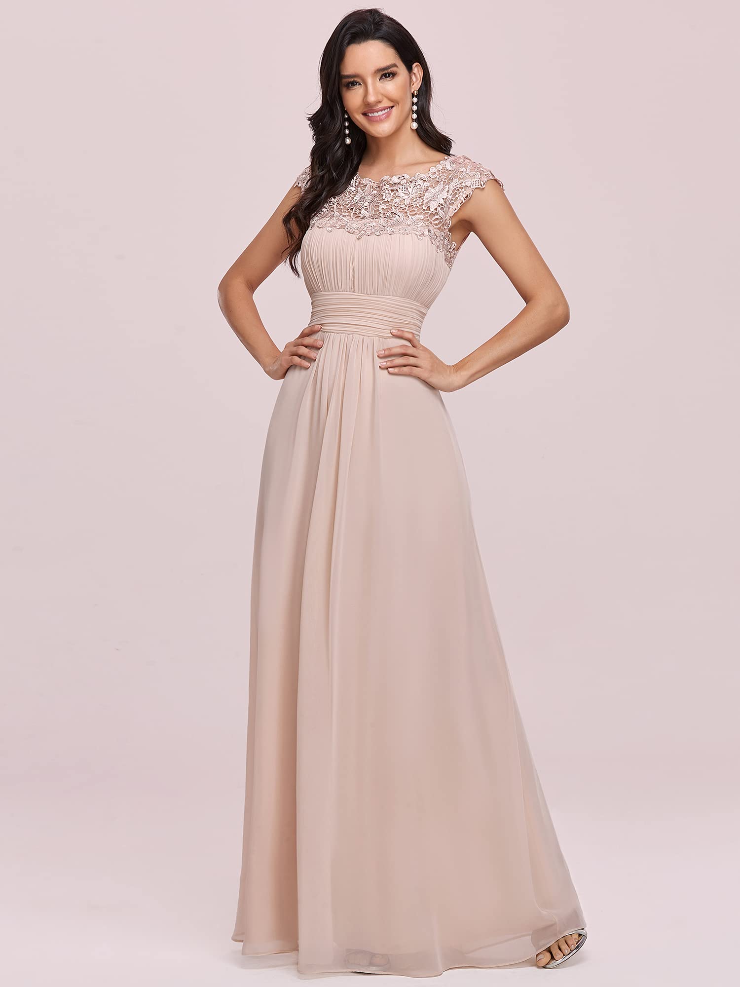 Ever-Pretty Damen Abendkleid A-Linie Spitze Chiffon Rundkragen Kurze Ärmel Hohe Taille 09993