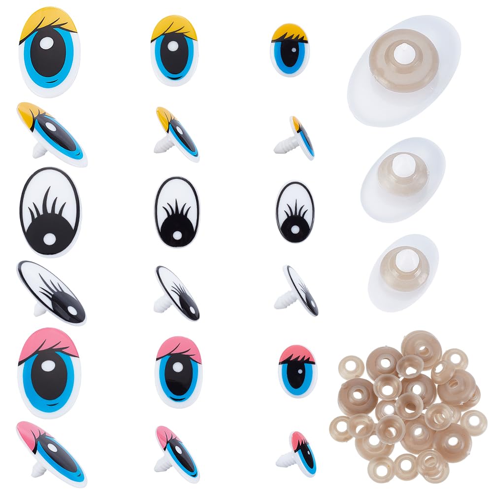 120 Set 9 Stile Kunststoffaugen Zum Basteln, Künstliche Augen Im Cartoon Stil Mit Abstandshalter Set Schwarz Blau Ovale Augen Aus Crsft Süße Sicherheitsaugen Tieraugen Zum Basteln Häkeln