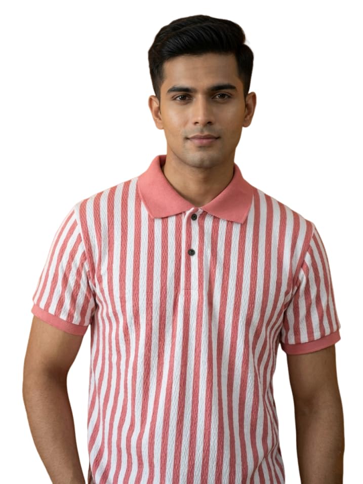 Premium Textured Striped Collared Neck Polo T-Shirt for Man Half Sleeves Soft Knit Stylish Smart Casual Office Wear Shirt-picture-20