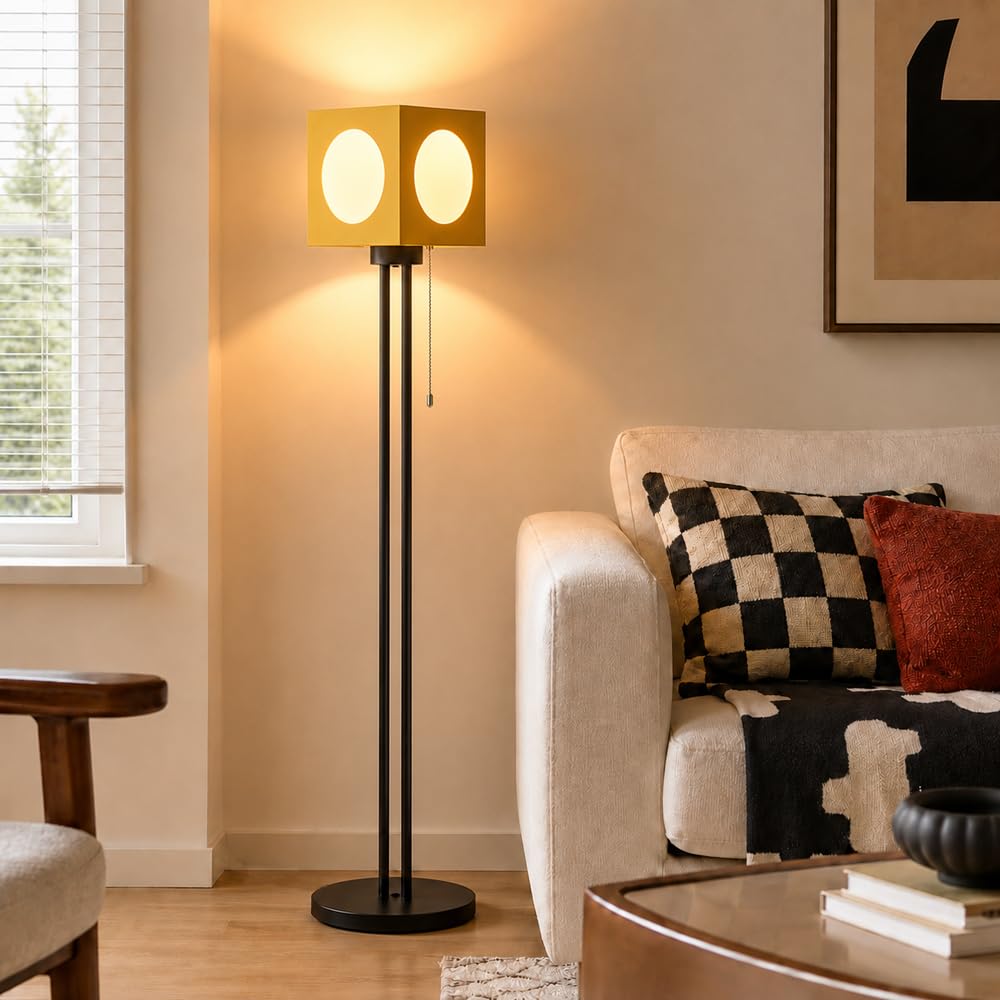 Wylolik Modern Acrylic Floor Lamp, Square Metal Floor Light, Tri-Color