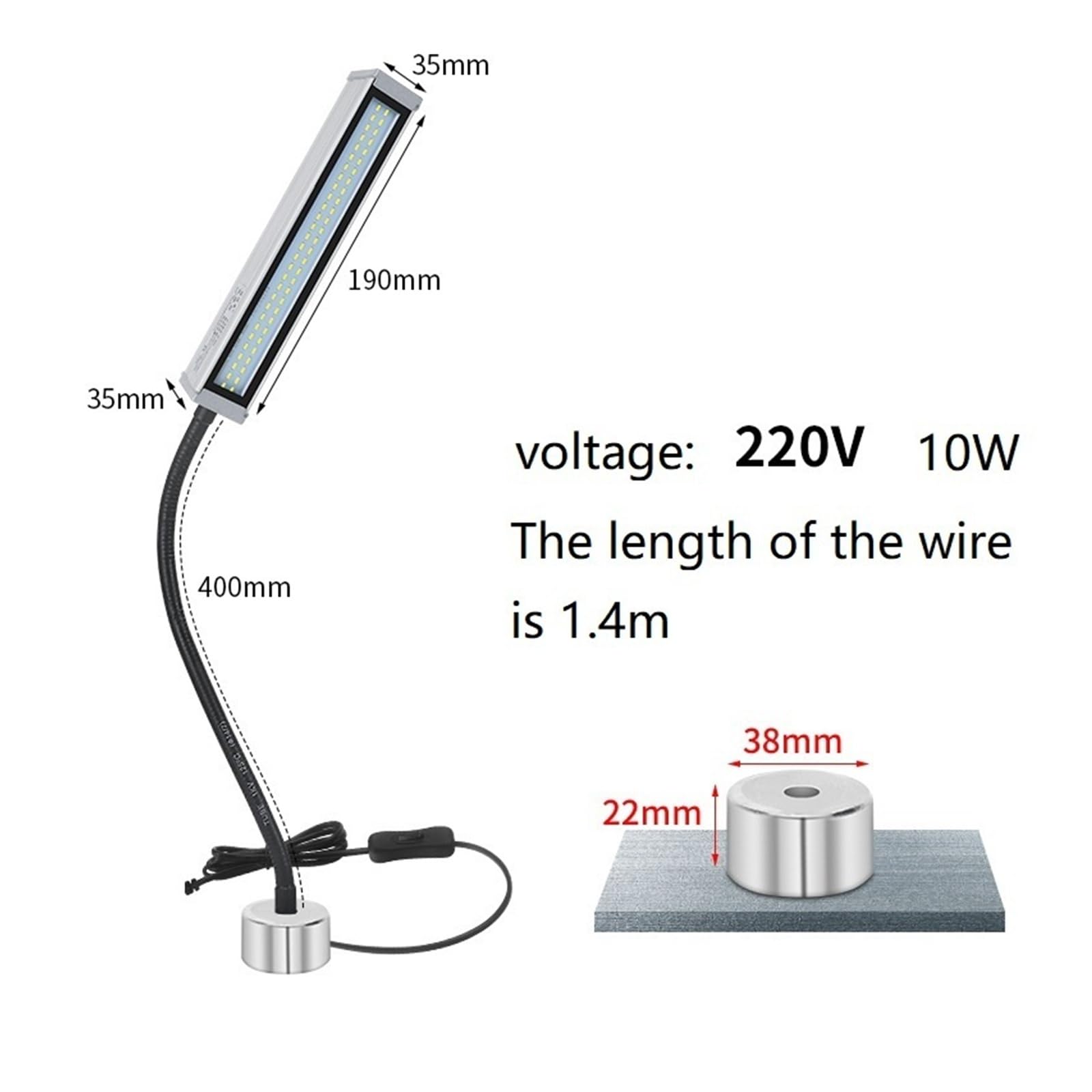 Lampy robocze do warsztatu CNC, elastyczne, długie ramię, wodoodporne, ze stopu aluminium, 400 mm, 110-220 V Wysoka jasność(Model B)