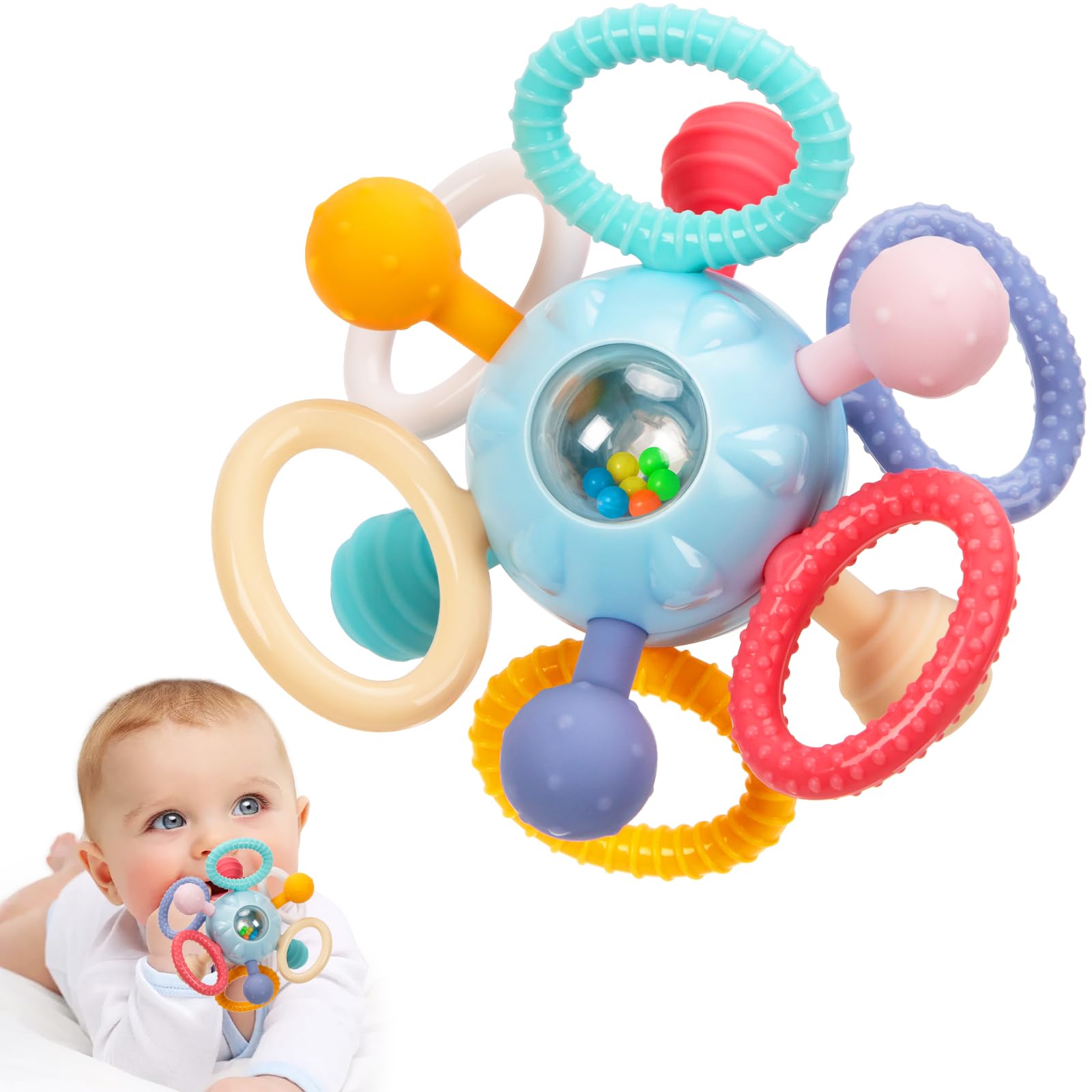 Juguetes de dentición para bebés de 0 a 6 a 12 meses, mordedor de silicona de grado alimenticio sin BPA, juguetes sensoriales para masticar, regalos para bebés recién nacidos, niños y niñas de