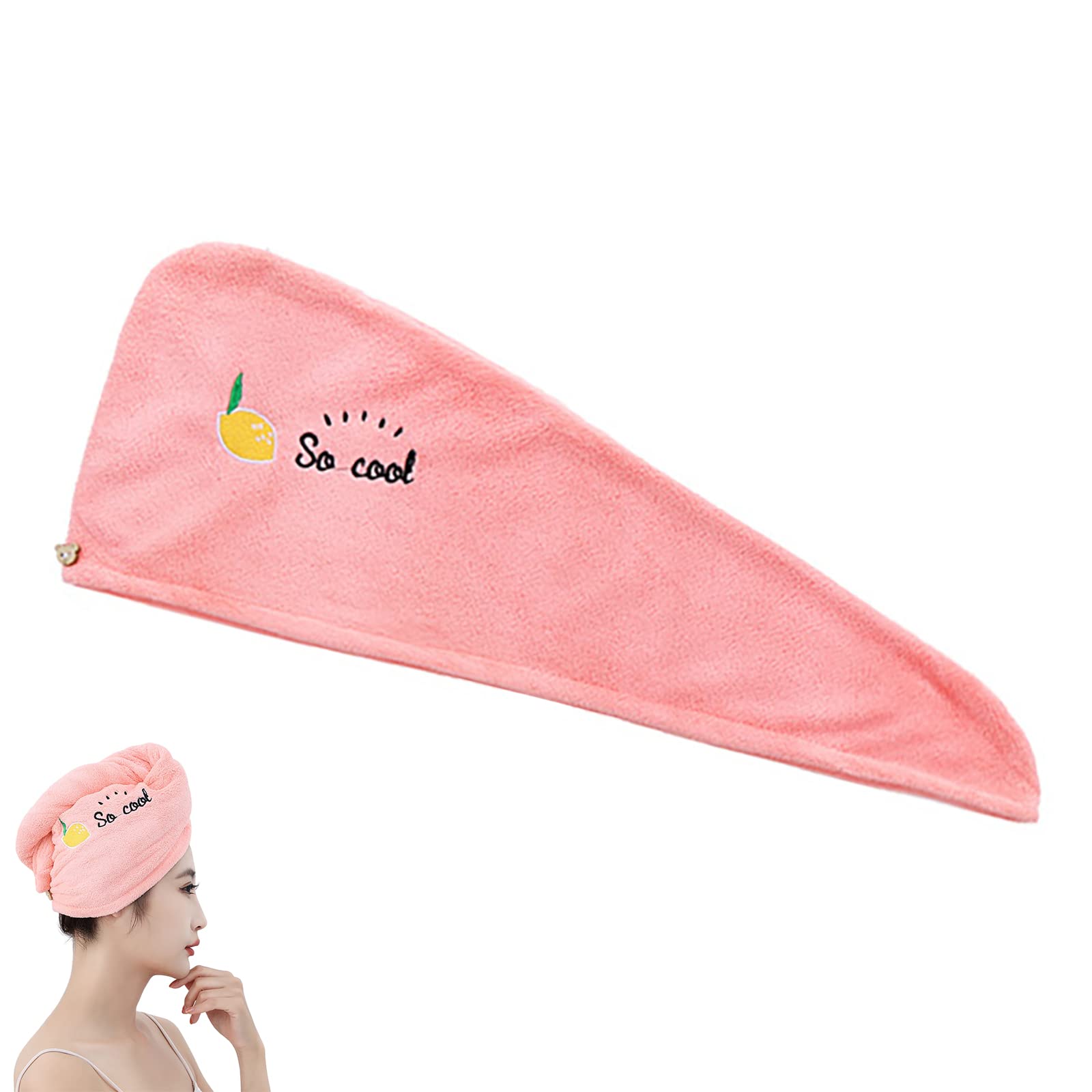 Rapid Drying Towel for Hair with Button Arichbox Rapid Drying Hair Towel Soft Towel Dry Hair Towel for Women Wet Hair, Long Hair (Double Layer Thickening, 2pc Pink)