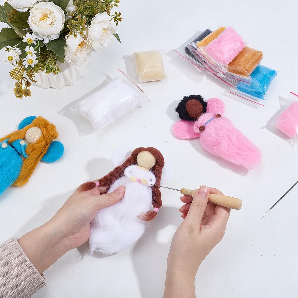 ORIGACH 3 Set Fairies Needle Felting Kit for Beginners DIY Wool Felted Fairy Dolls Craft Starter Kit for Adults with Instruction, Felting Foam Mat, DIY Needle Felting Supply