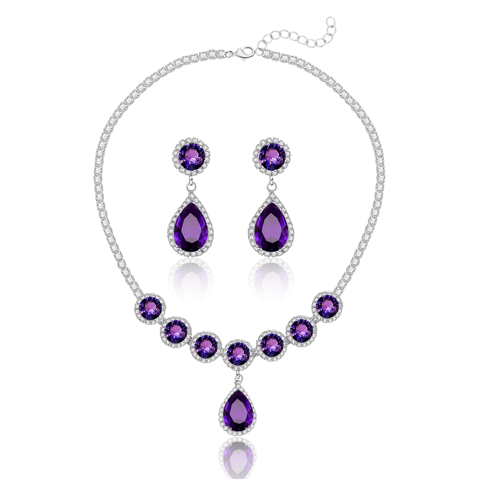 AMYJANE Wedding Jewelry Set for Women Bridal Crystal Teardrop Necklace Earrings Set for Brides Bridesmaids Cubic Zirconia Rhinestone Fashion Necklace