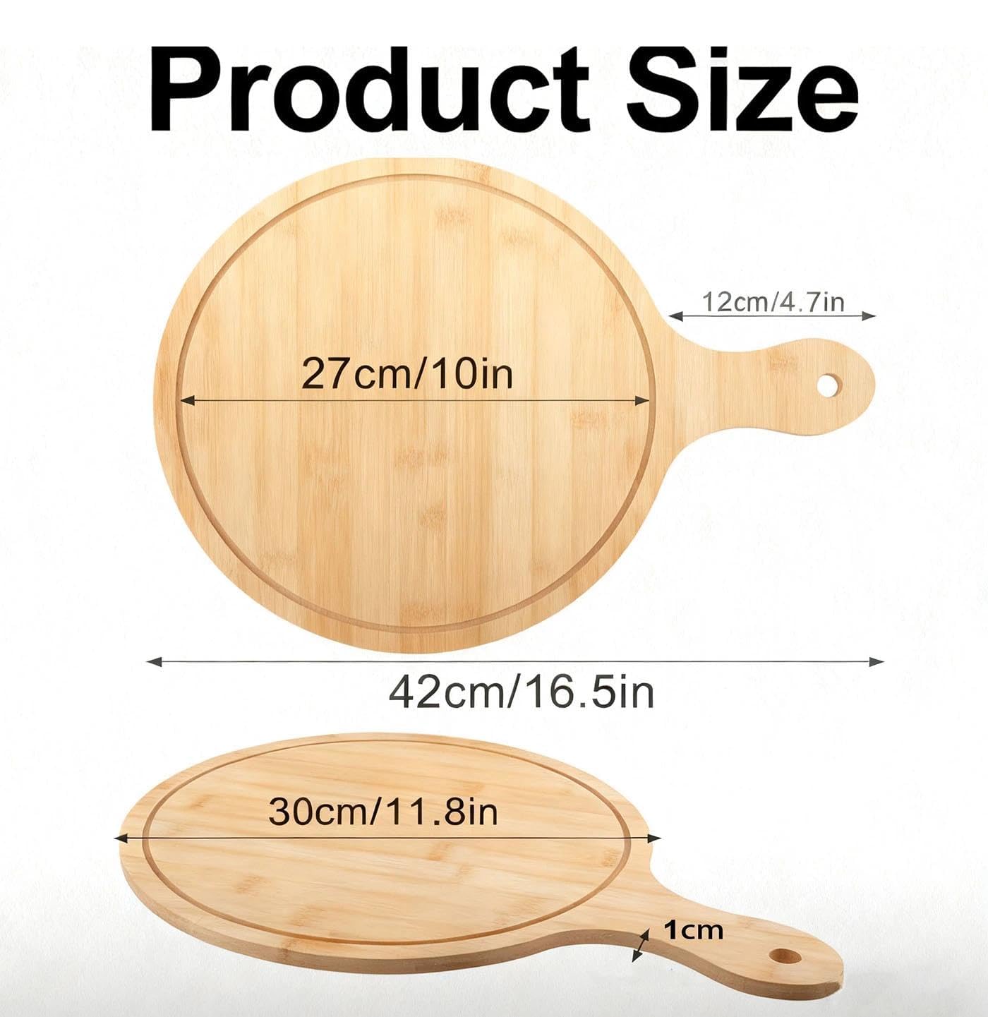 2 piatti per pizza, in legno, con scanalature, 30 cm, rotondi, per tritare e servire salumi, formaggio, pane, pizza, bistecca