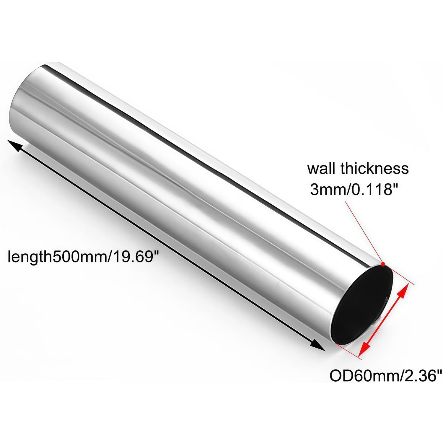 Tubo hueco recto de acero inoxidable TLDSYUFI 304, 0.7087-1.8898 pulgadas de diámetro exterior, 0.0472-0.1181 pulgadas de peso, 1000 mm (39.37 pulgadas), 1 pieza(OD1.5748in-WT0.0591in)