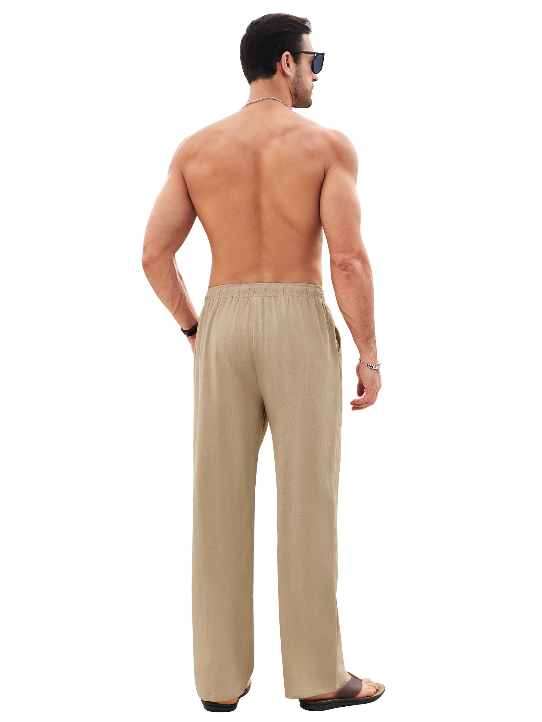 Litthing Pantaloni Lino Uomo Pantalonis da Jogging in Cotone Estivi Casual Tasche Pants Larghi Coulisse Pant Comodi e Leggeri Mare