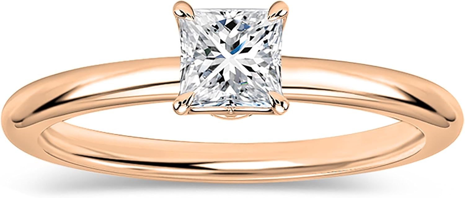 0.25 Carat Princess Lab Grown White Diamond Solitaire Engagement Ring for Her in 18K Solid Gold