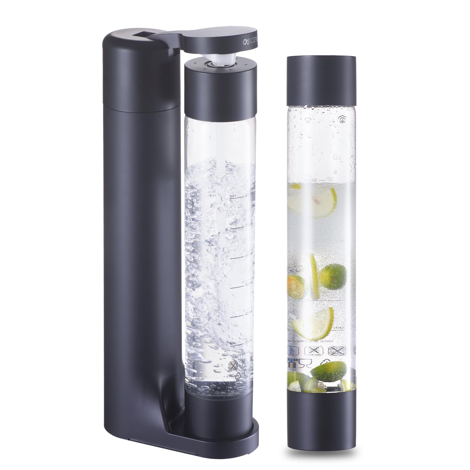 Macchina per acqua frizzante, seltzer e gasatore per bevande, distributore di soda a vapore, macchina per gasatore con 2 bottiglie senza BPA, compatibile con cilindro di CO2 da 60 L a vite (non