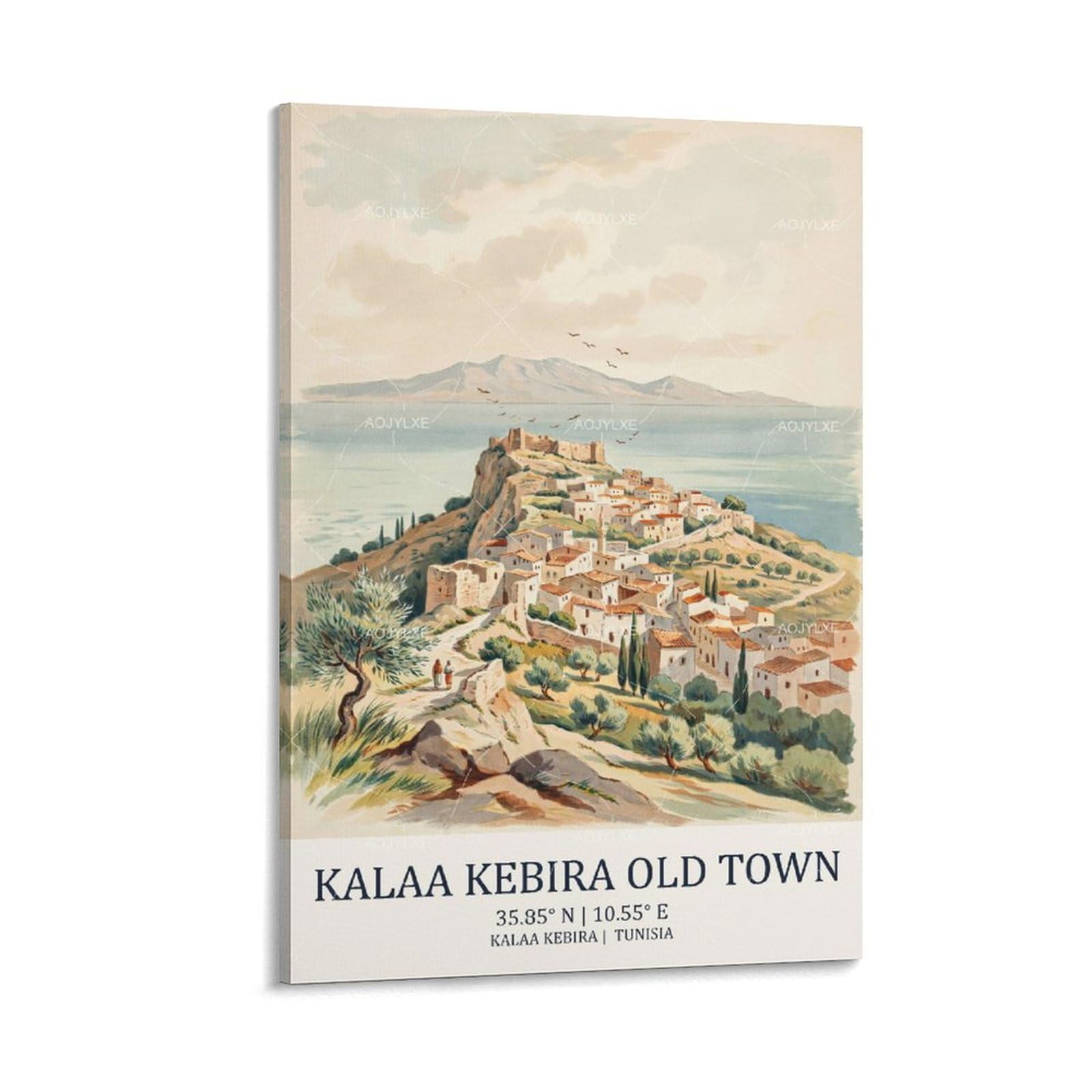AOJYLXE Kalaa Kebira Old Town Tunisia Watercolor Travel Poster 61x91,4 cm