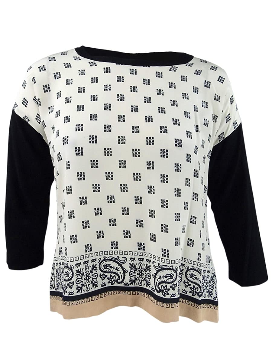 Weekend Max MaraWomen's Printed Mixed-Media Top (XL, Black)