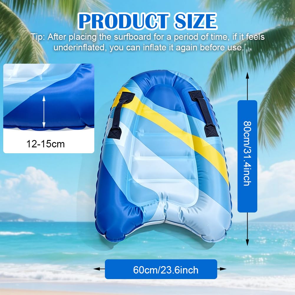 Bodyboard gonfiabile per bambini e adulti, 75 x 65 cm, portatile e pieghevole con 2 manici, tavola da surf in PVC per spiaggia, piscina e nuoto apprendimento, sport acquatici estivi