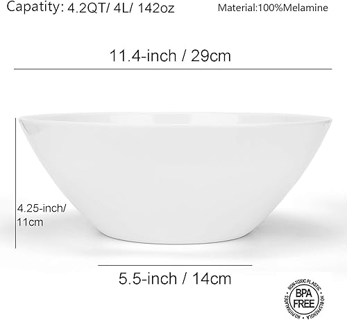 Miniatura 2 de KOXIN-KARLU Tazones de melamina de 11.5 pulgadas para mezclar y servir | juego de 2 unidades de color blanco