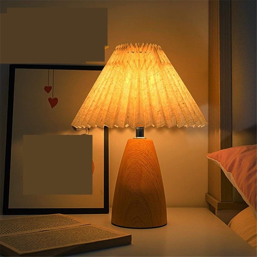 Affascinante Lampada da tavolo retrò in ceramica plissettata, comodino, luce notturna con venature del legno Arredamento per la casa