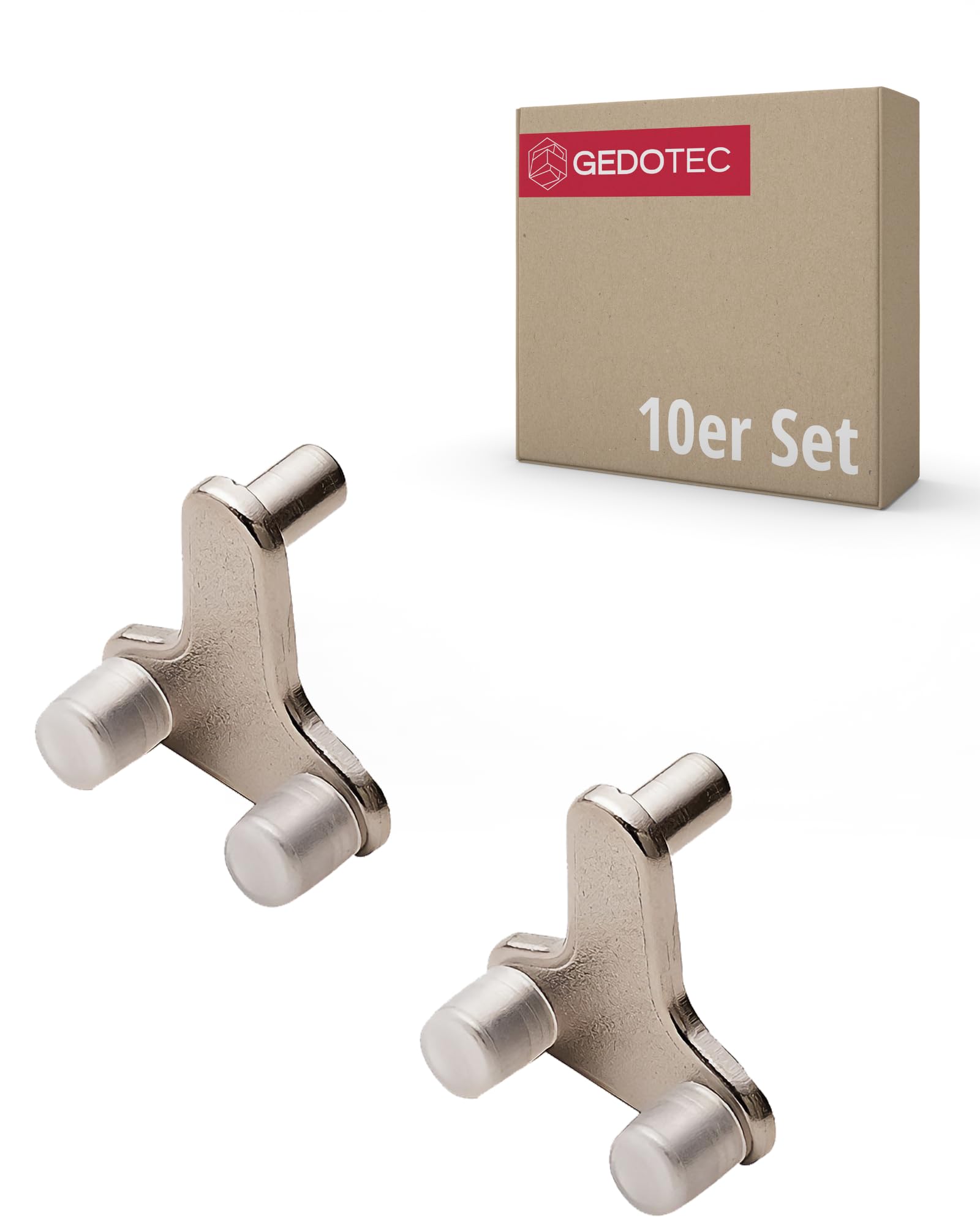 Gedotec Nickel-Plated Metal H9639 Glass Shelf Support 5 Mm Shelf Support Metal Shelf Support For Wood & Glass Nickel-Plated Steel Plastic Pack Of 10