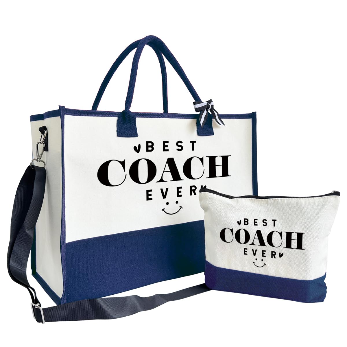 SUSZDOU Gifts for Best Coach Ever - Canvas Beach Tote Bag with Matching Makeup Pouch, Durable Travel Gym Camping Bag, Thank You Gift for Sports Coach, Female Trainers Gifts for Women C1