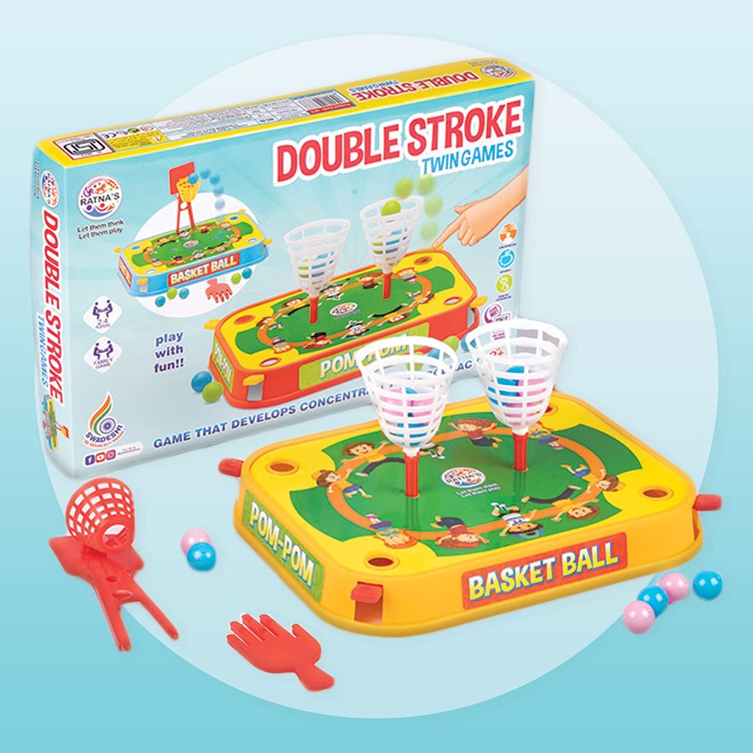 RATNAS Double Strokes Twin Games 2 in 1 (Basket Ball & POM-POM) for Kids to Play, Multicolor (B09FQ937X4) Amazon Price History, Amazon Price Tracker