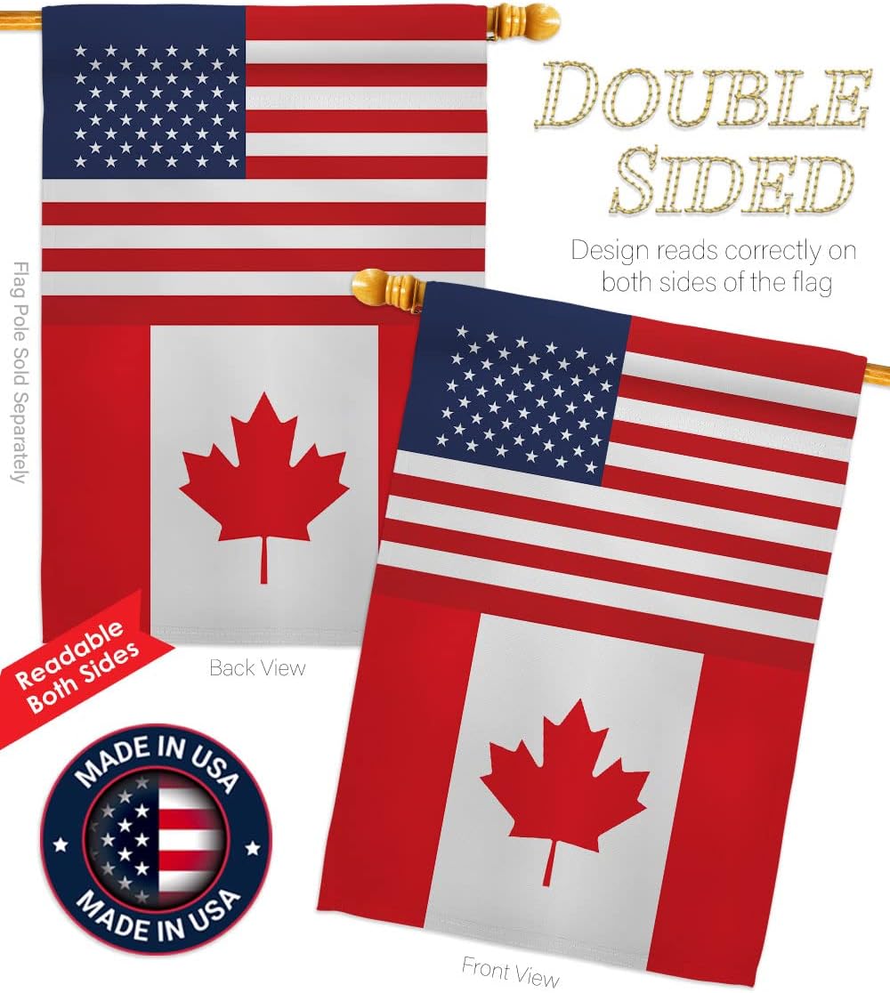 Canada US Friendship House Flag - Regional Nationality Nation International World Country Particular Area - Decoration Banner Small Garden Yard Gift Double-Sided Made in USA 28 X 40
