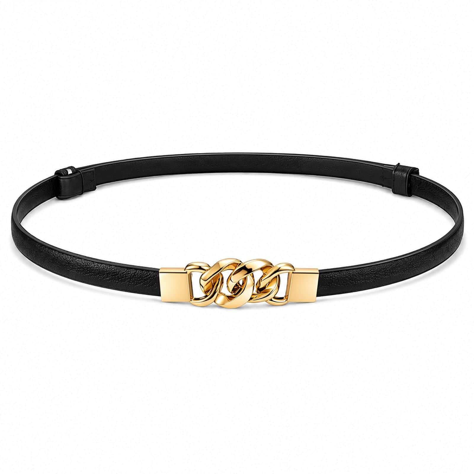 1Pcs Thin Black Belt Women Adjustable Black Waist Belt Skinny Versatile PU Leather Thin Womens Belts with Gold Buckle Minimalist for Jeans Dresses Blazers High-Waisted Trousers