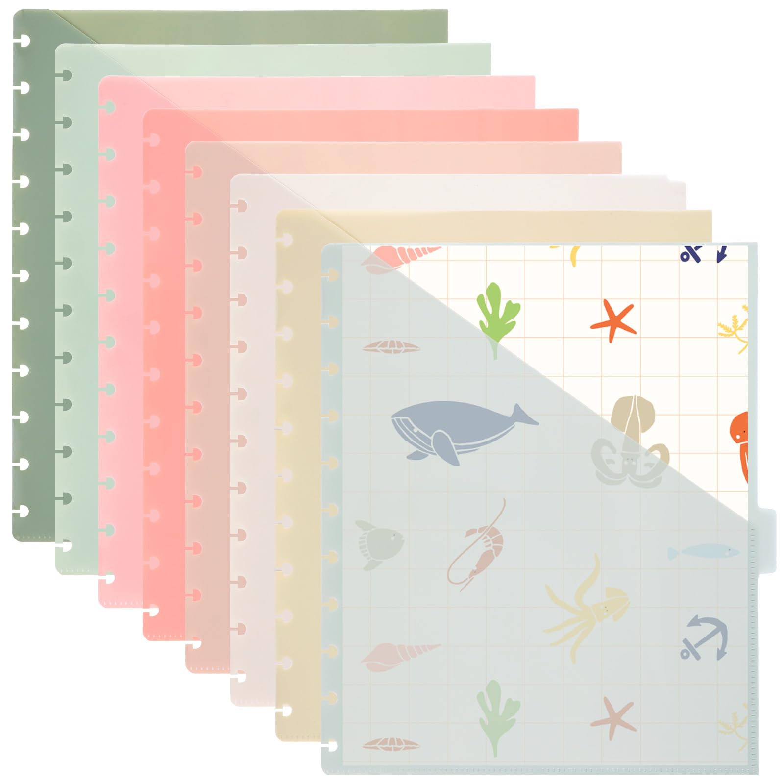 8 Pcs Letter Size Discbound Pocket Dividers with Tabs and Pockets Discbound Dividers with Pockets Notebook 8.5" x 11" Plastic Divider for Office Notebook Planner Disc Binder Divider for Home School