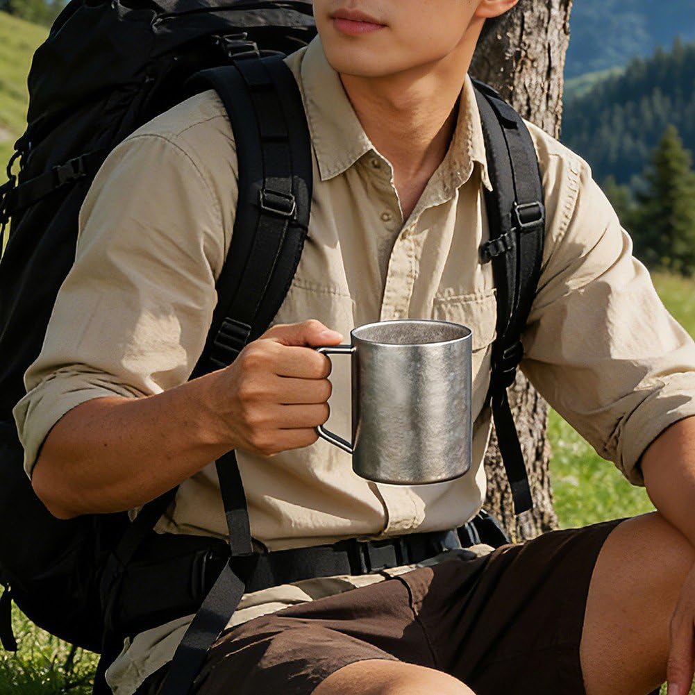 Mug en Titane avec Anse, Tasse De Camping/en Extérieur pour Boissons Chaudes Froides