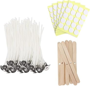 JEAWIWI Candle Wick 4 in 100 Pcs with 100 Pcs Wick Stickers and 10 Pcs Candle Wick Holders, Cotton Candle Wicks for Candle Making for Soy Wax, Beeswax, Coconut Wax