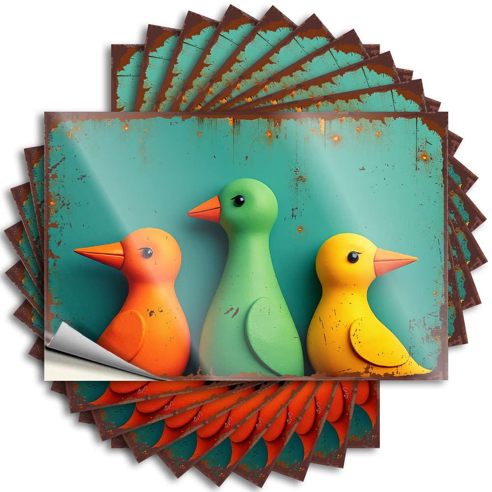 Decals Men Cave Decor Easy Apply | Three Colorful Rubber Ducks On A Textured Background. Inspirational Bottle Peel and Stick(12X18CM)