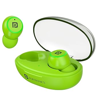 Portronics Harmonics Twins S13 in Ear True Wireless Earbuds with Mic, 24H Playtime, Game/Music Mode, Touch Control, 8mm Driver, Bluetooth 5.3v,IPX5 Water Resistance, Type C Fast Charging(Green)