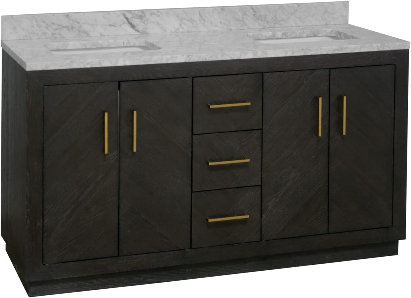 Kitchen Bath Collection Peyton 60-inch Double Bathroom Vanity (Carrara/Dark Oak): Includes Dark Oak Cabinet with Stunning Carrara Marble Countertop and White Ceramic Sinks