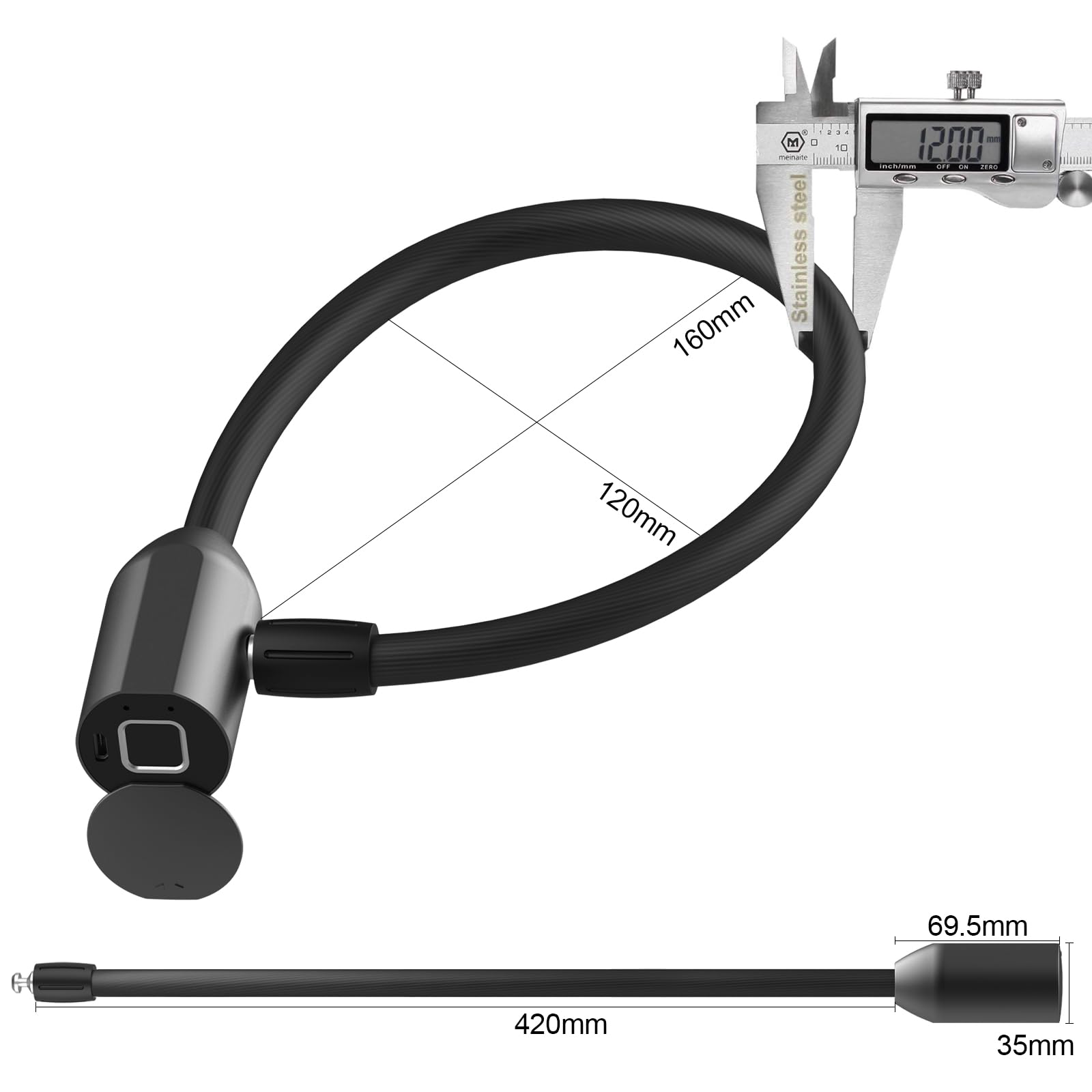 Antivol Vélo Empreinte Digitale - Cadenas Pliable Bluetooth étanche USB-C