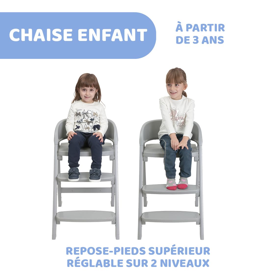 Chicco Chaise haute Crescendo Lite pour bébés dès 6 mois, évolutive jusqu'à 110 kg, 3 configurations, convertible en chaise enfant et adulte, repose-pieds réglable, pliage compact, Milan Mist