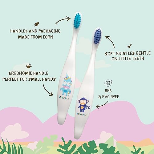Miniatura 9 de Jack N' Jill Kids - Cepillo de dientes de cerdas extra suaves para niños, mango y embalaje hecho de plantas (maíz), mango ergonómico para manos