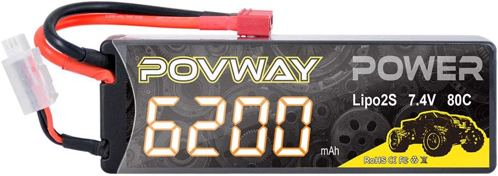 2S 6200mAh 7.4V LiPo Battery Hard Case 80C with T Plug for RC Cars, RC Truck,Buggy-2pack